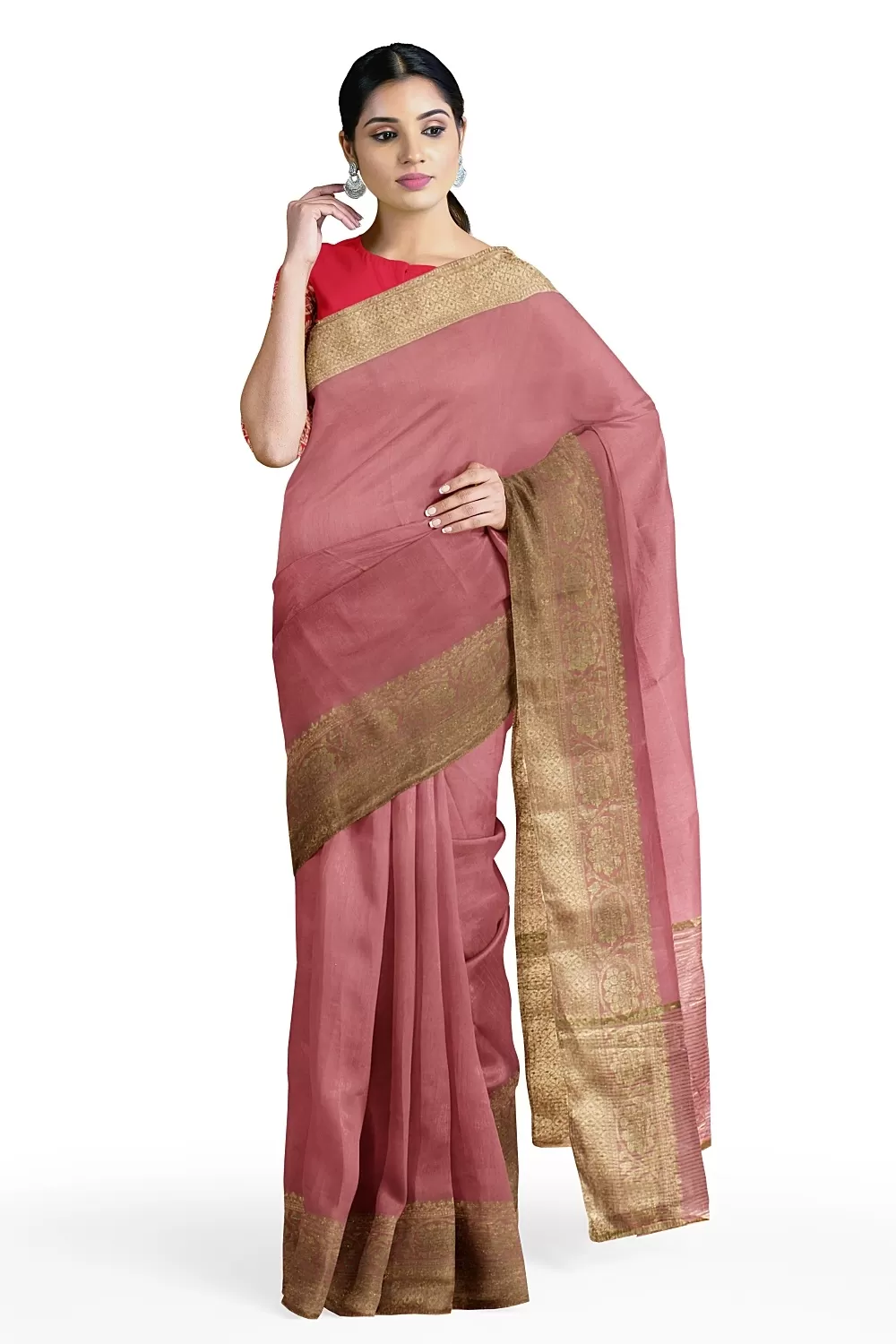 Pink Banarsi Dola Silk Saree With Heavy Blouse