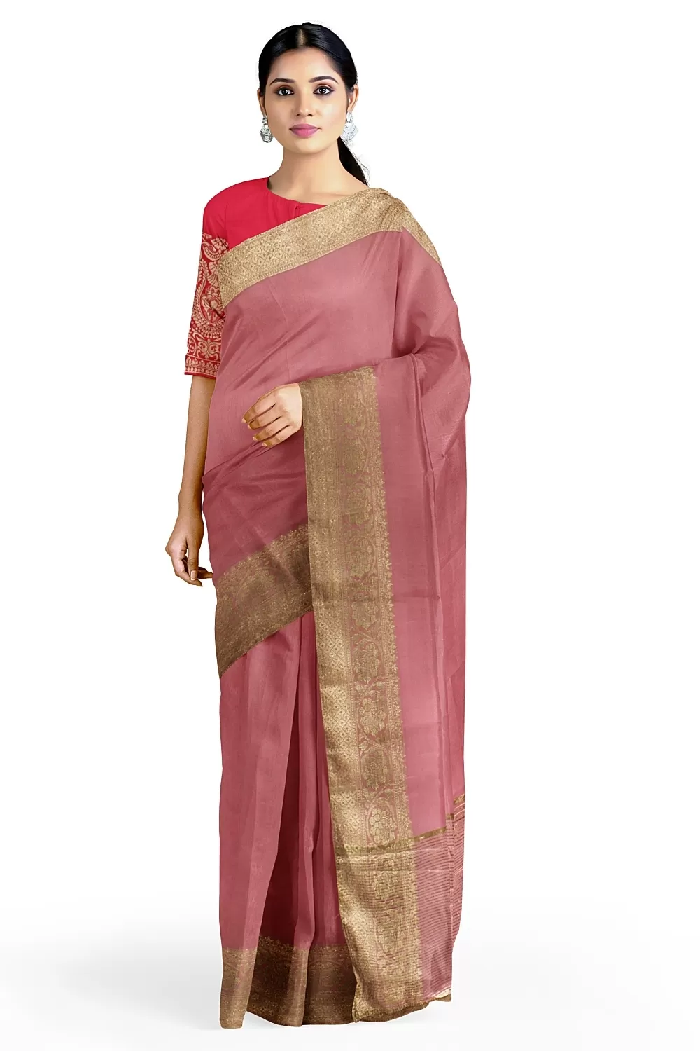 Pink Banarsi Dola Silk Saree With Heavy Blouse