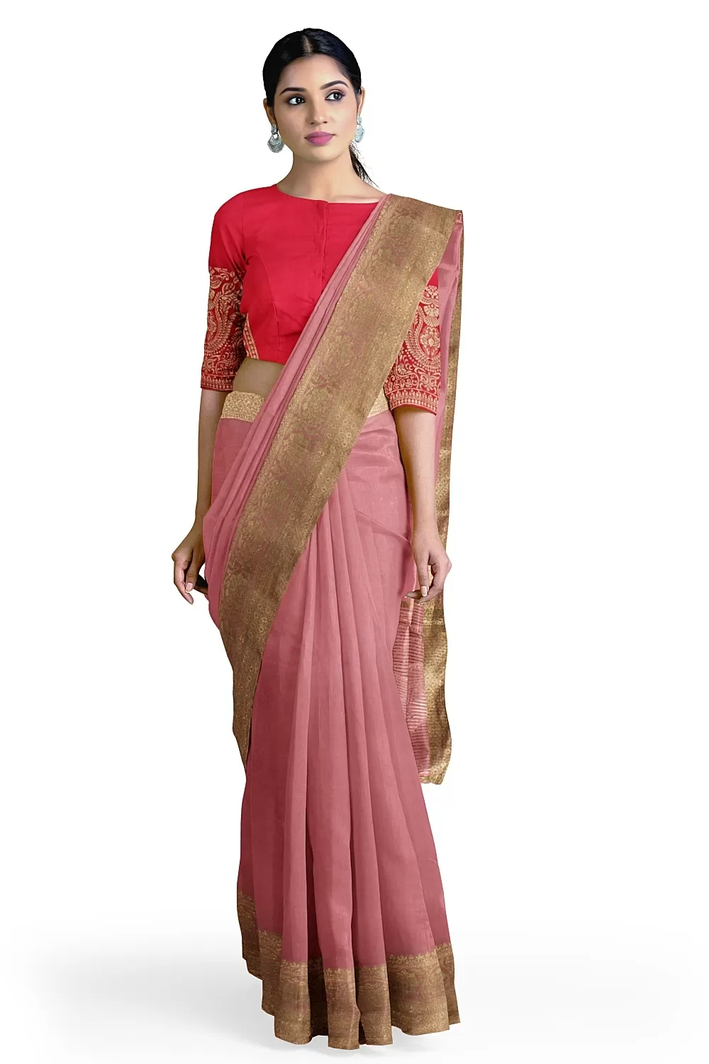 Pink Banarsi Dola Silk Saree With Heavy Blouse