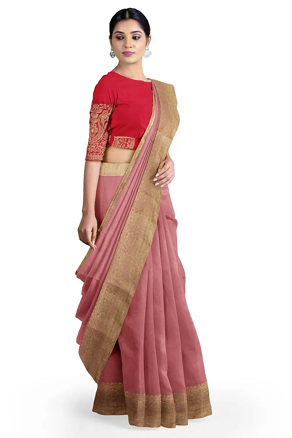 Pink Banarsi Dola Silk Saree With Heavy Blouse