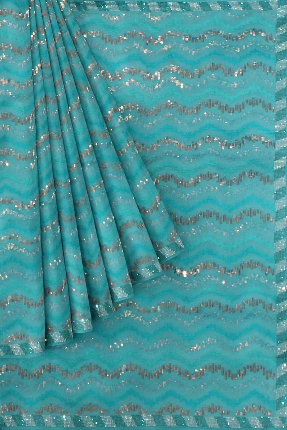 Sea Green Embroidery Organza Saree