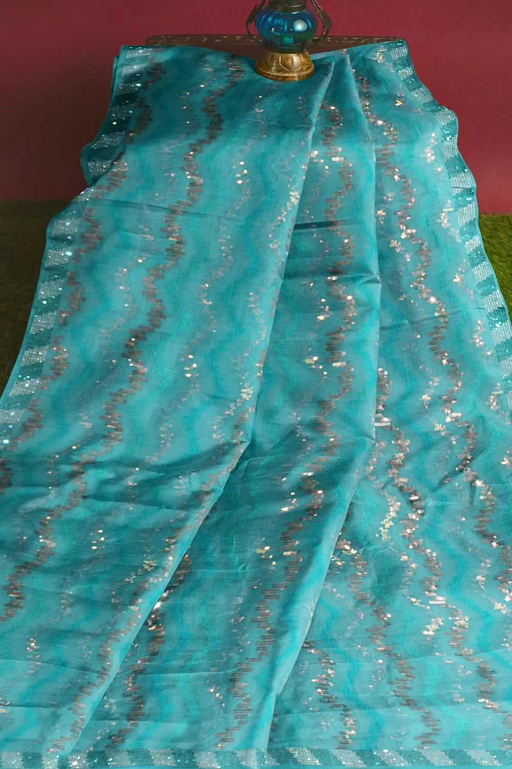 Sea Green Embroidery Organza Saree