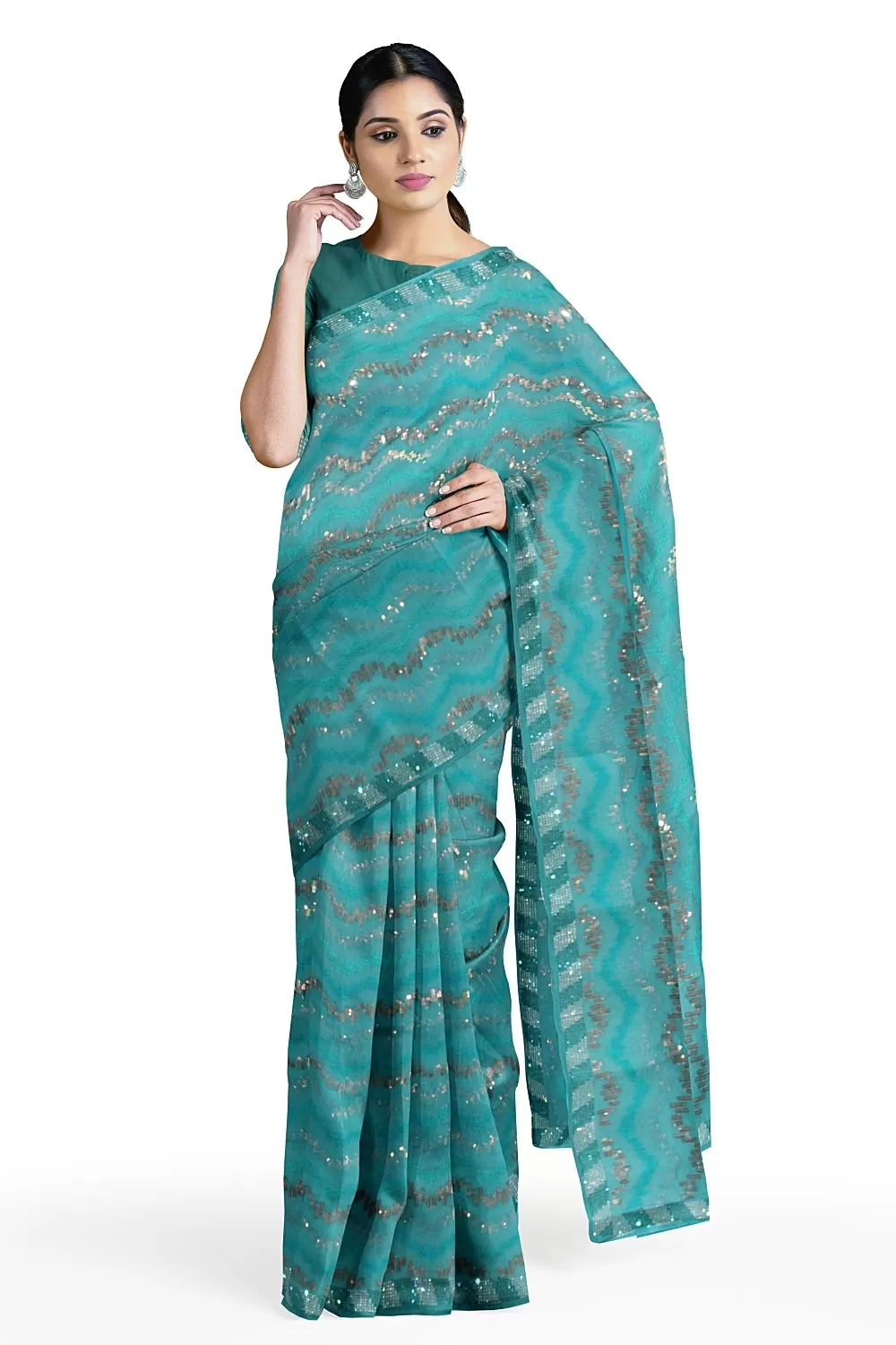 Sea Green Embroidery Organza Saree