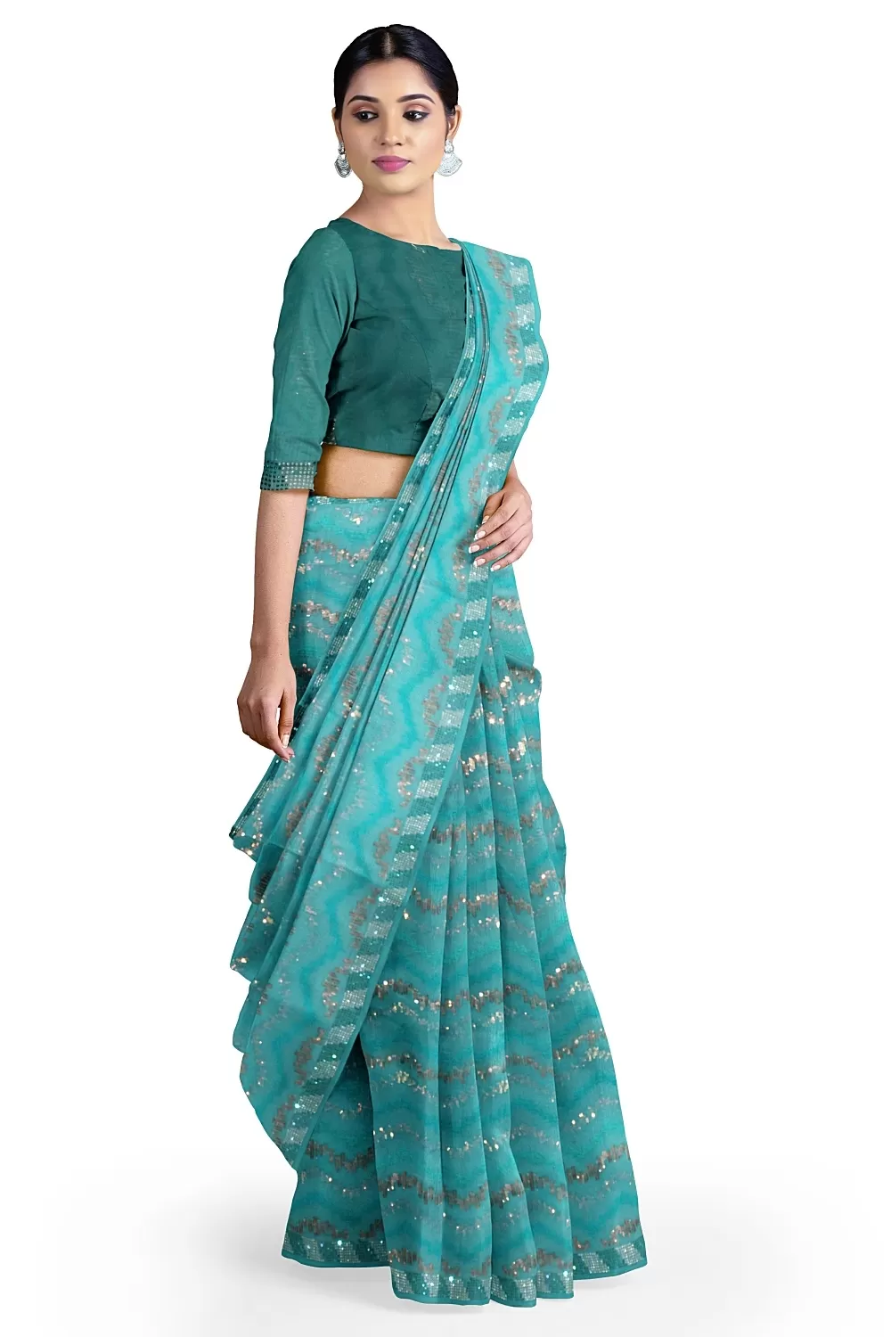 Sea Green Embroidery Organza Saree