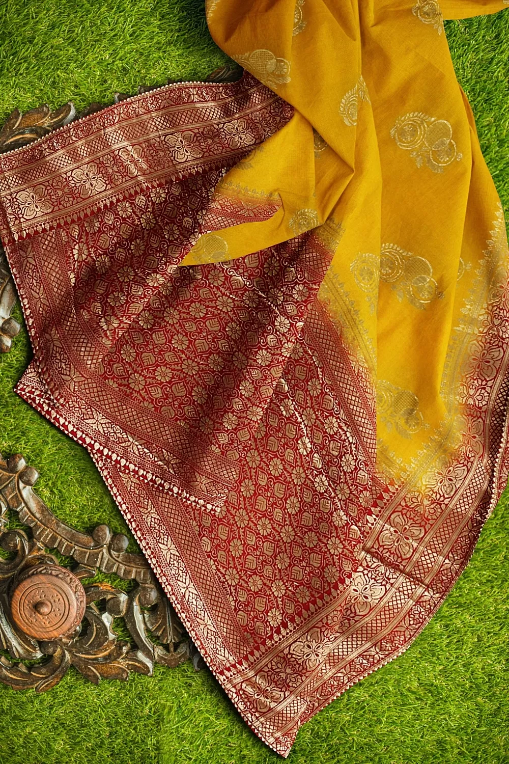 Yellow Banarsi Dola Silk Saree