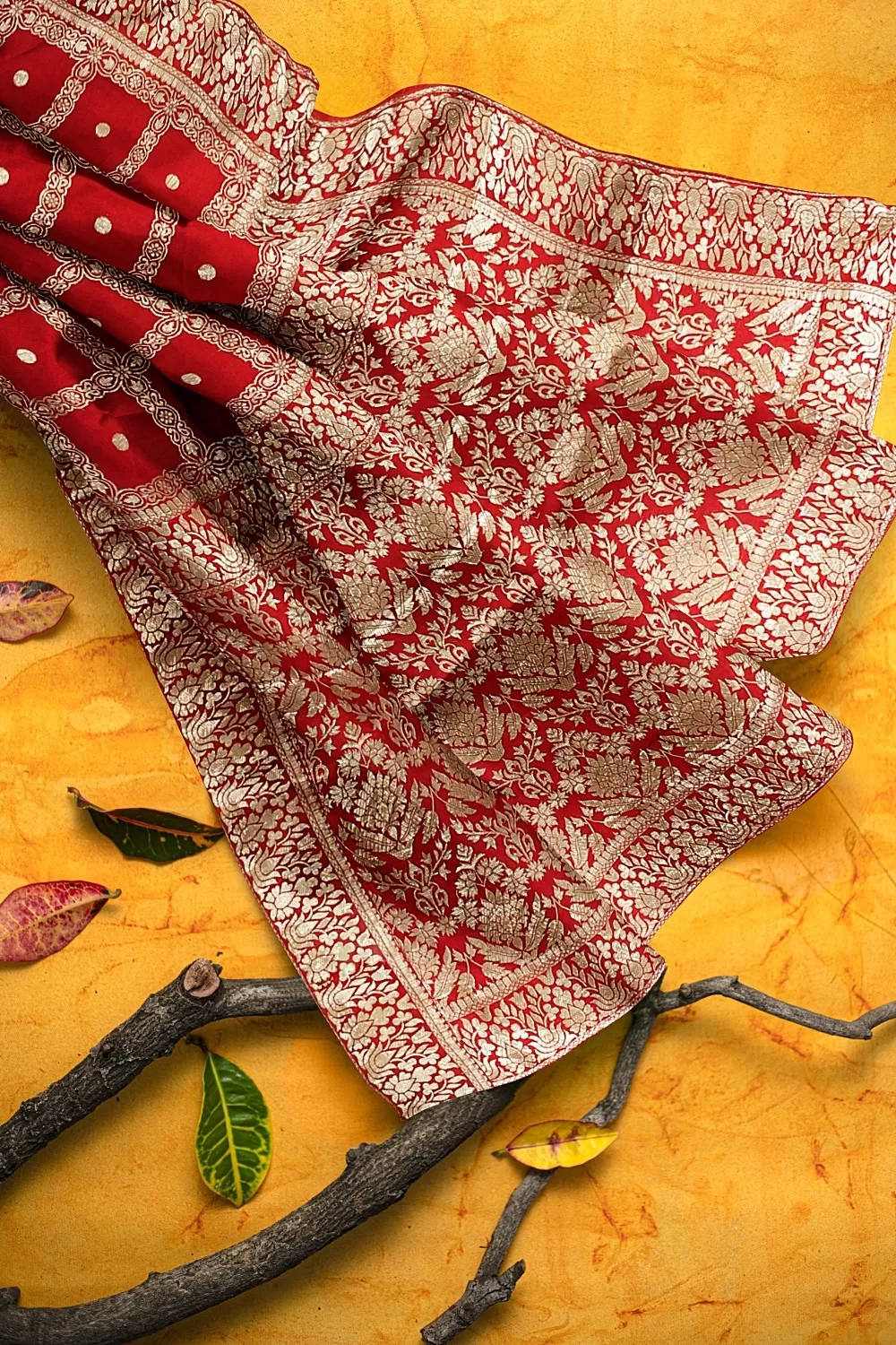 Red Banarsi Dola Silk Saree