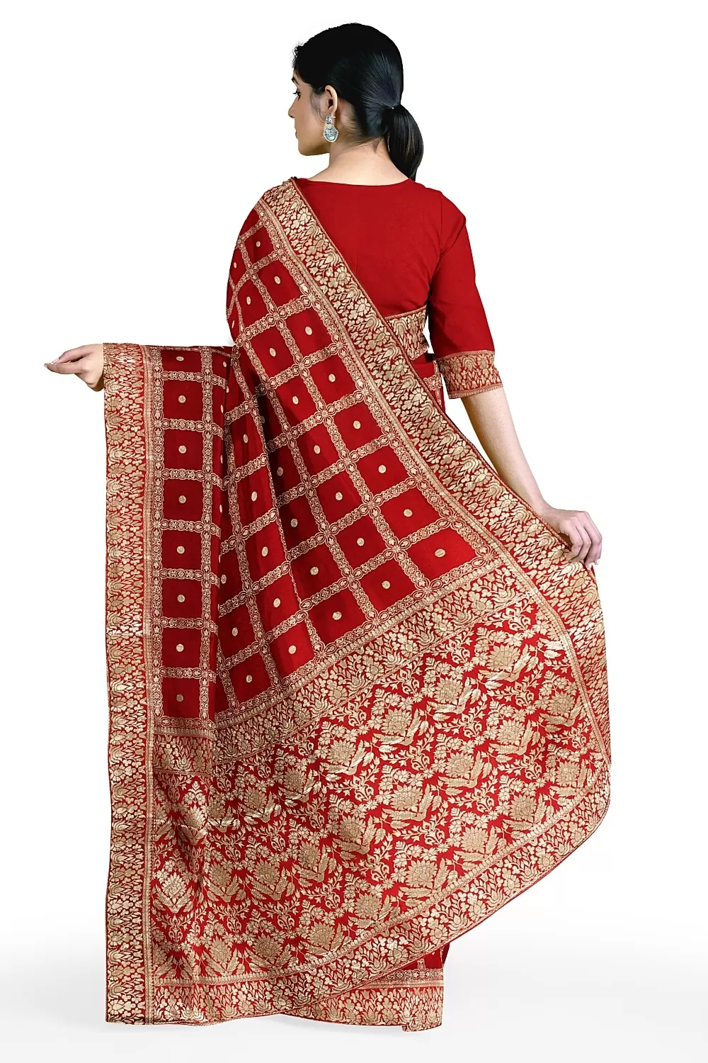 Red Banarsi Dola Silk Saree