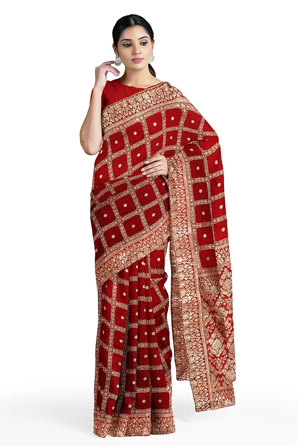 Red Banarsi Dola Silk Saree