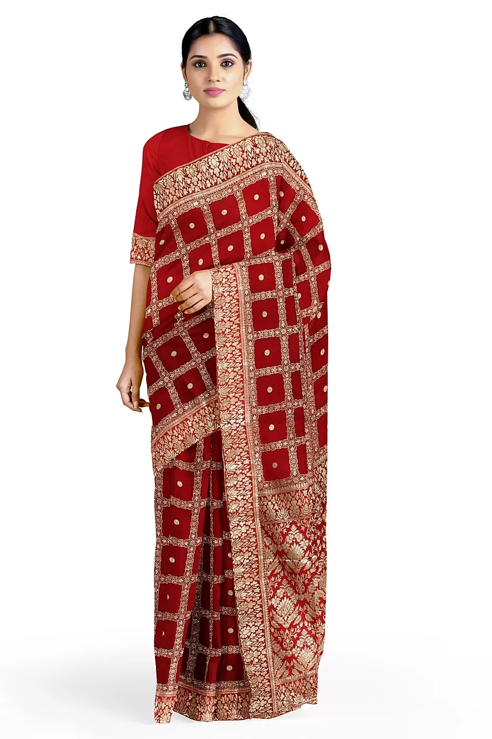 Red Banarsi Dola Silk Saree