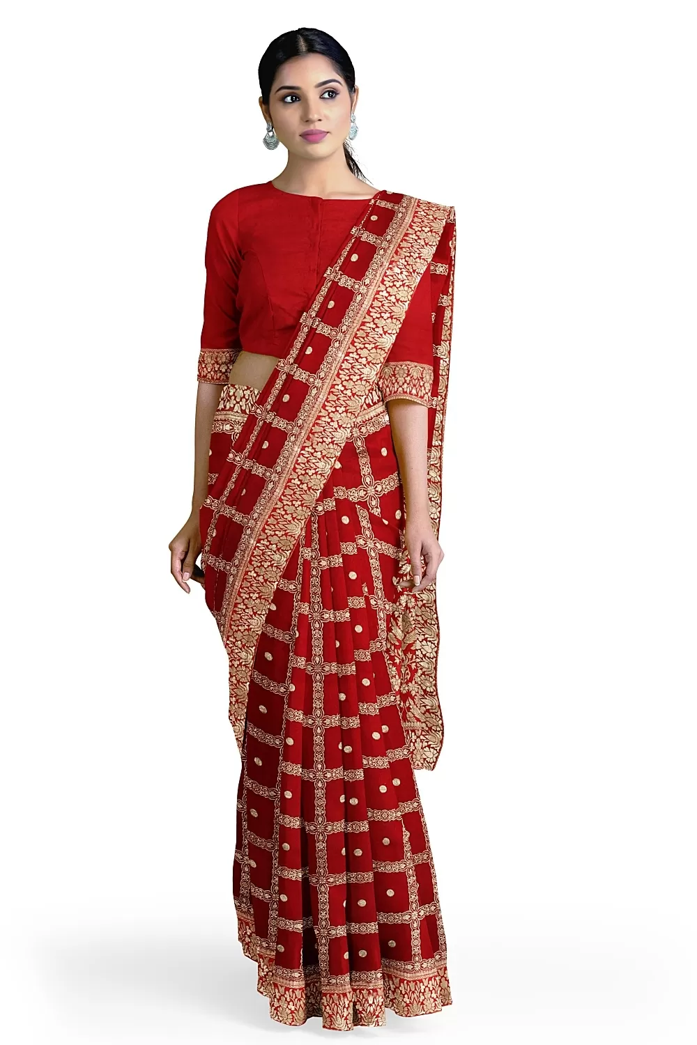 Red Banarsi Dola Silk Saree