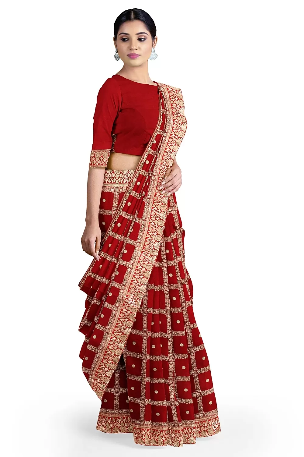 Red Banarsi Dola Silk Saree