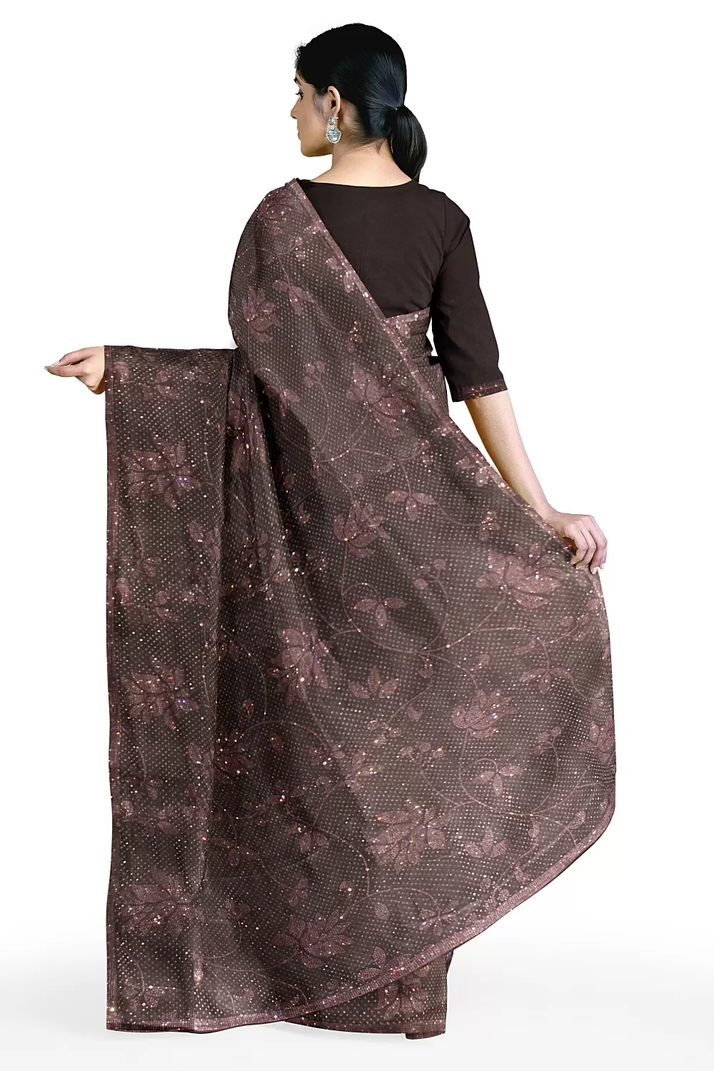 Wine Embroidery Satin Saree