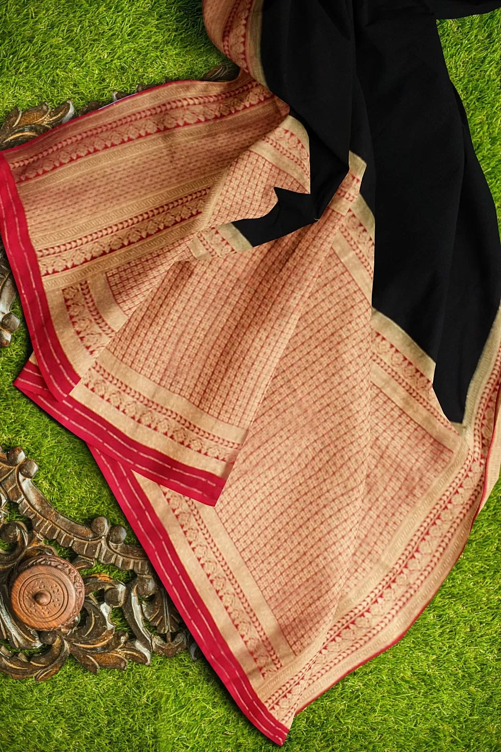 Black Jacquard Crape Saree