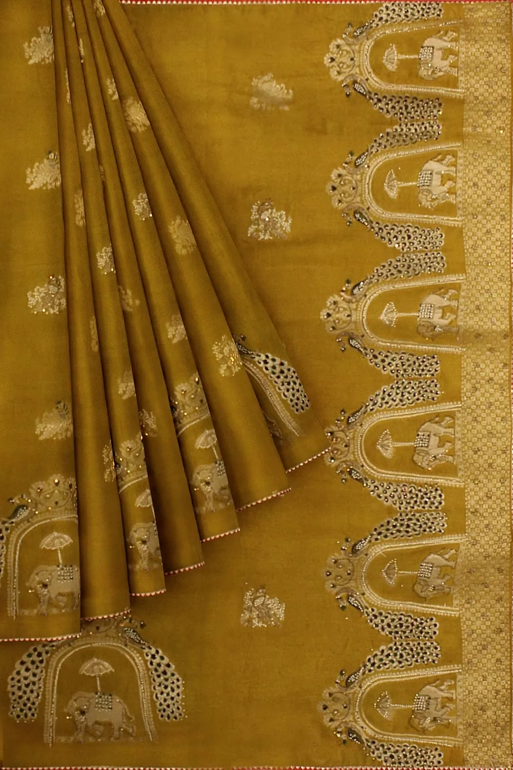 Mustard Gold Crape Saree