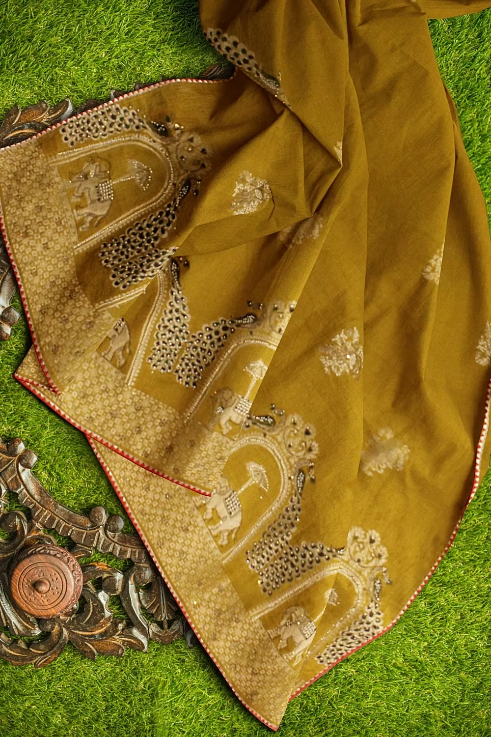 Mustard Gold Crape Saree