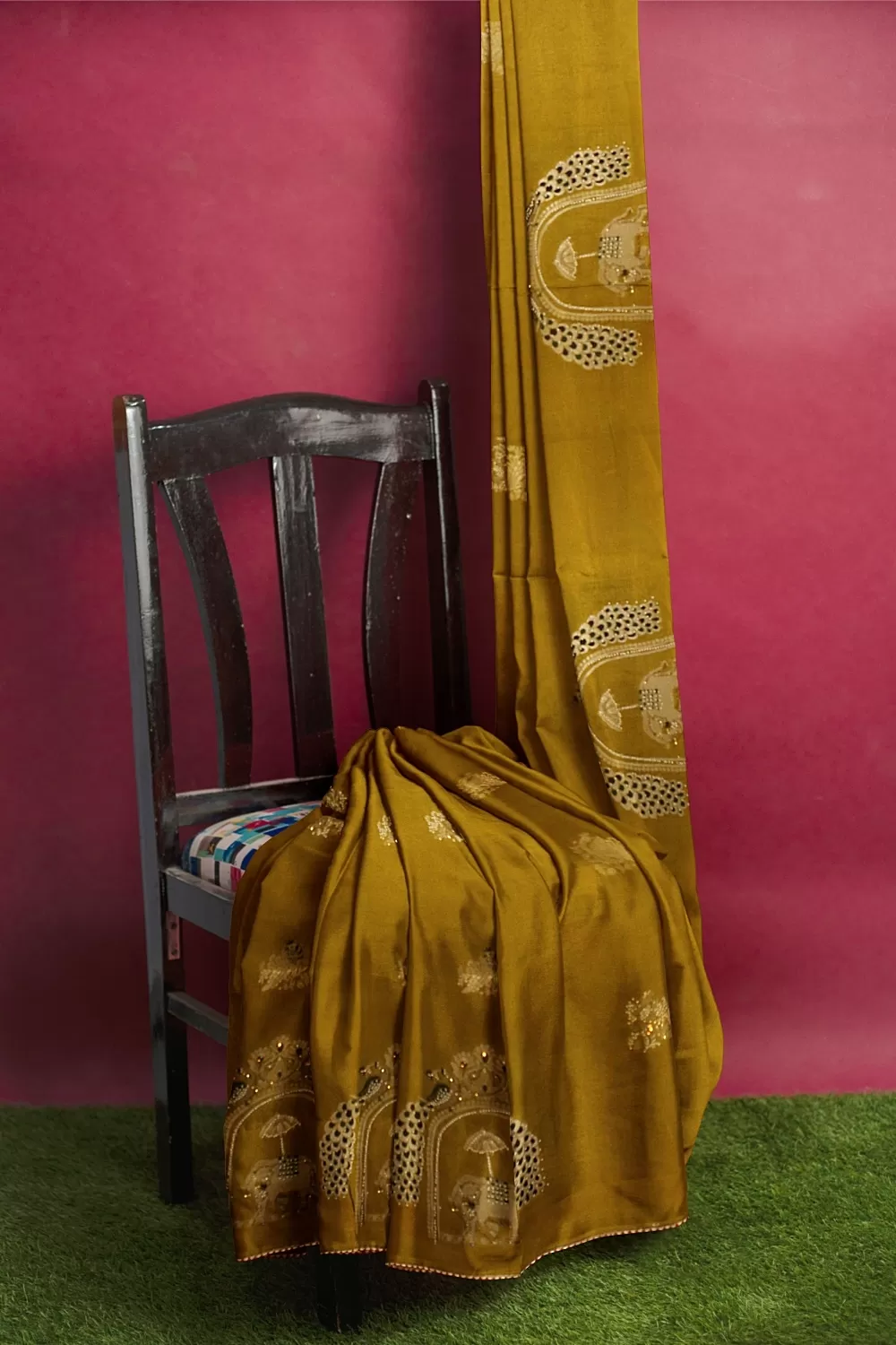 Mustard Gold Crape Saree