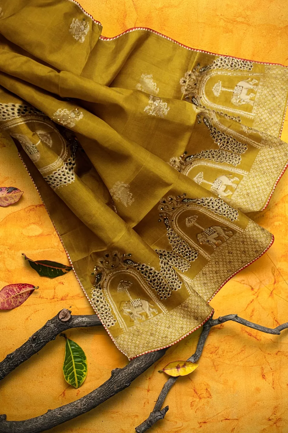 Mustard Gold Crape Saree