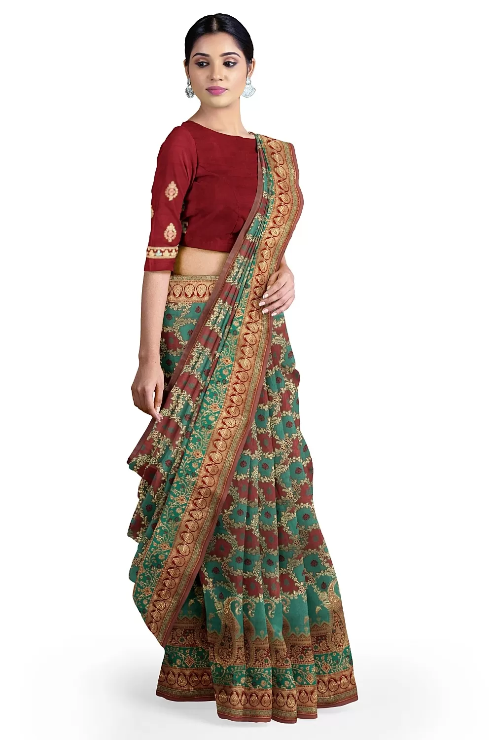 Rama Green Banarsi Silk Saree