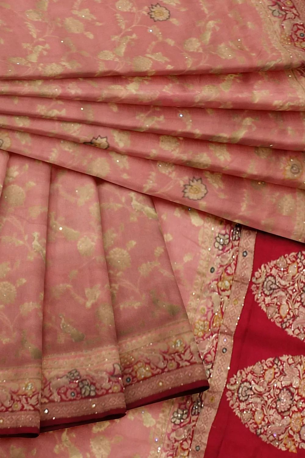 Light Pink Embroidery Silk Saree