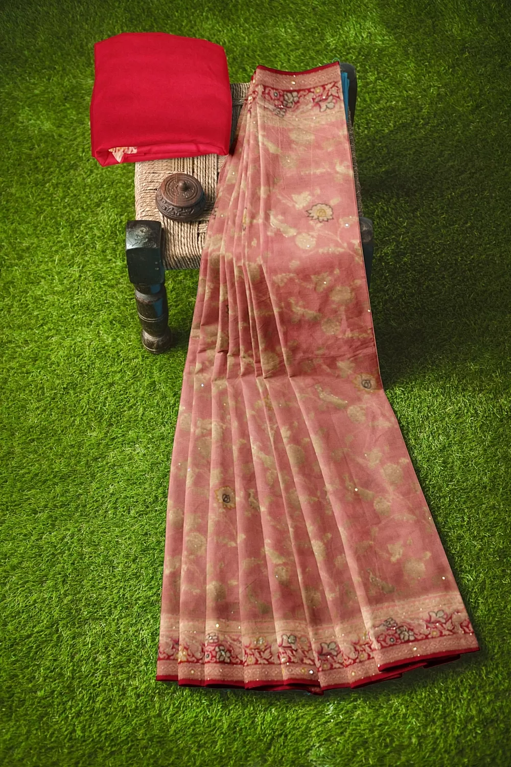 Light Pink Embroidery Silk Saree