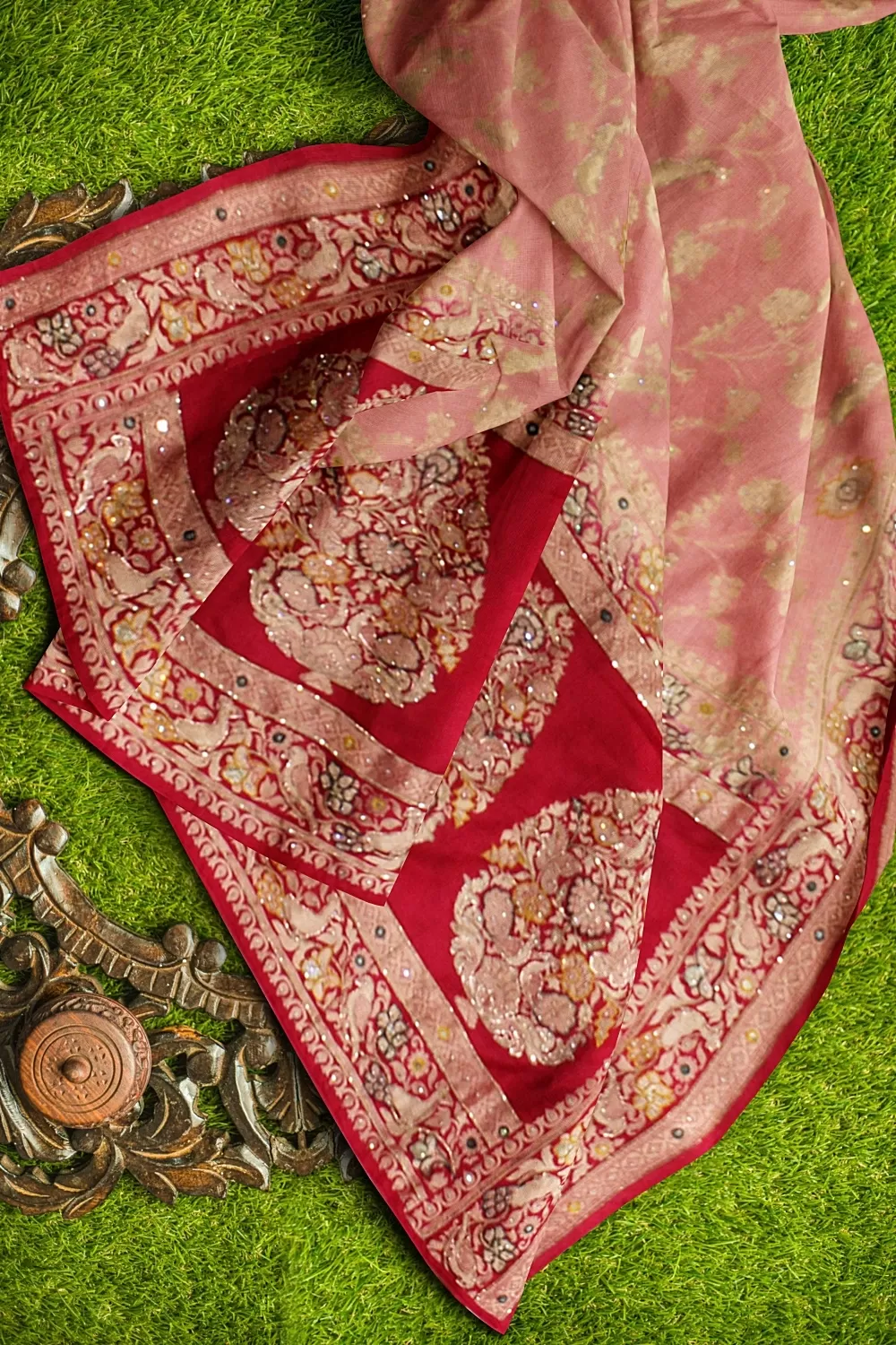 Light Pink Embroidery Silk Saree