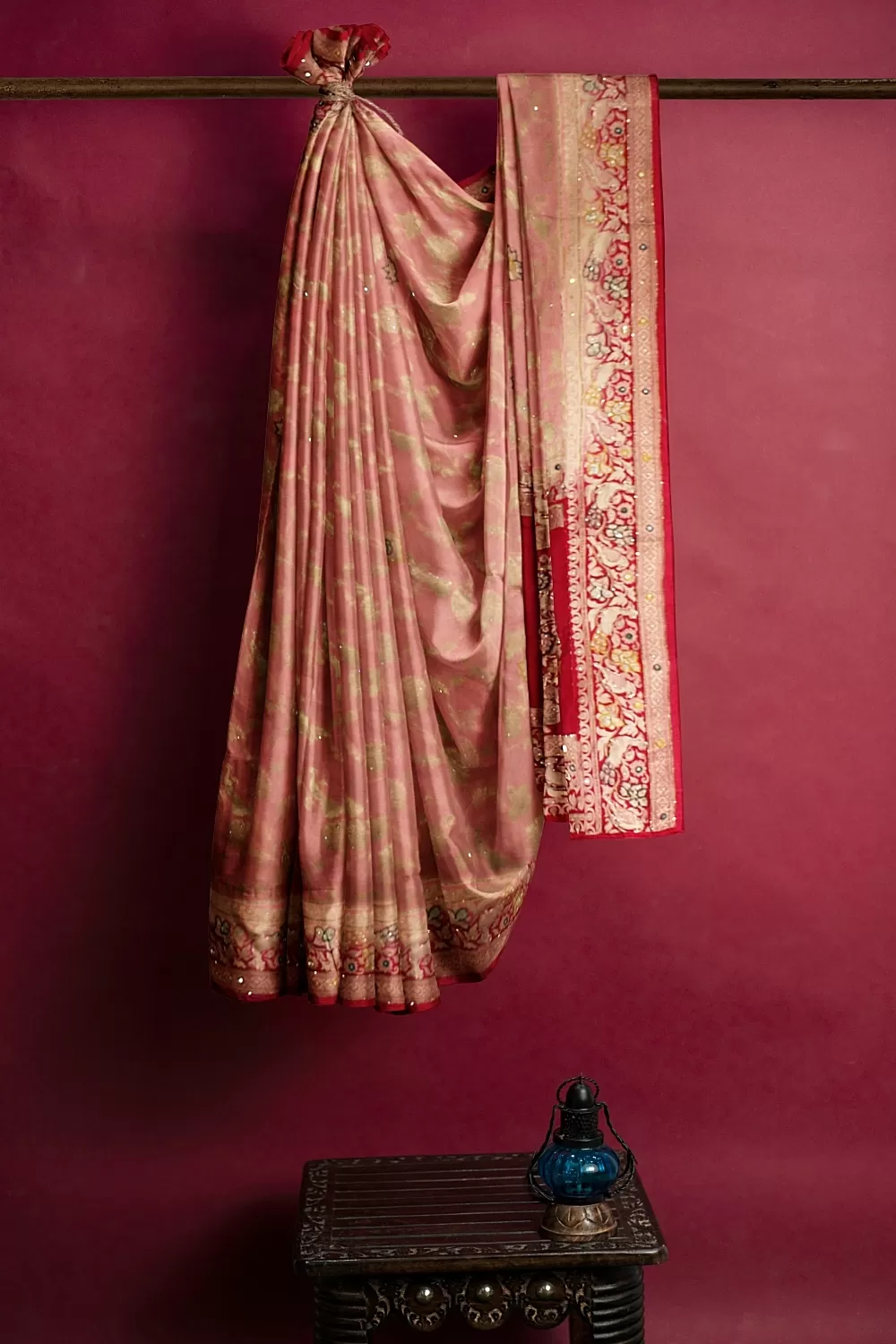 Light Pink Embroidery Silk Saree