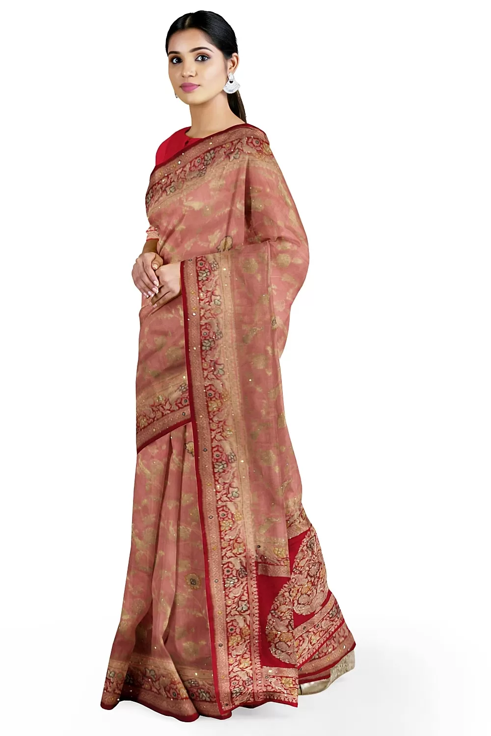 Light Pink Embroidery Silk Saree