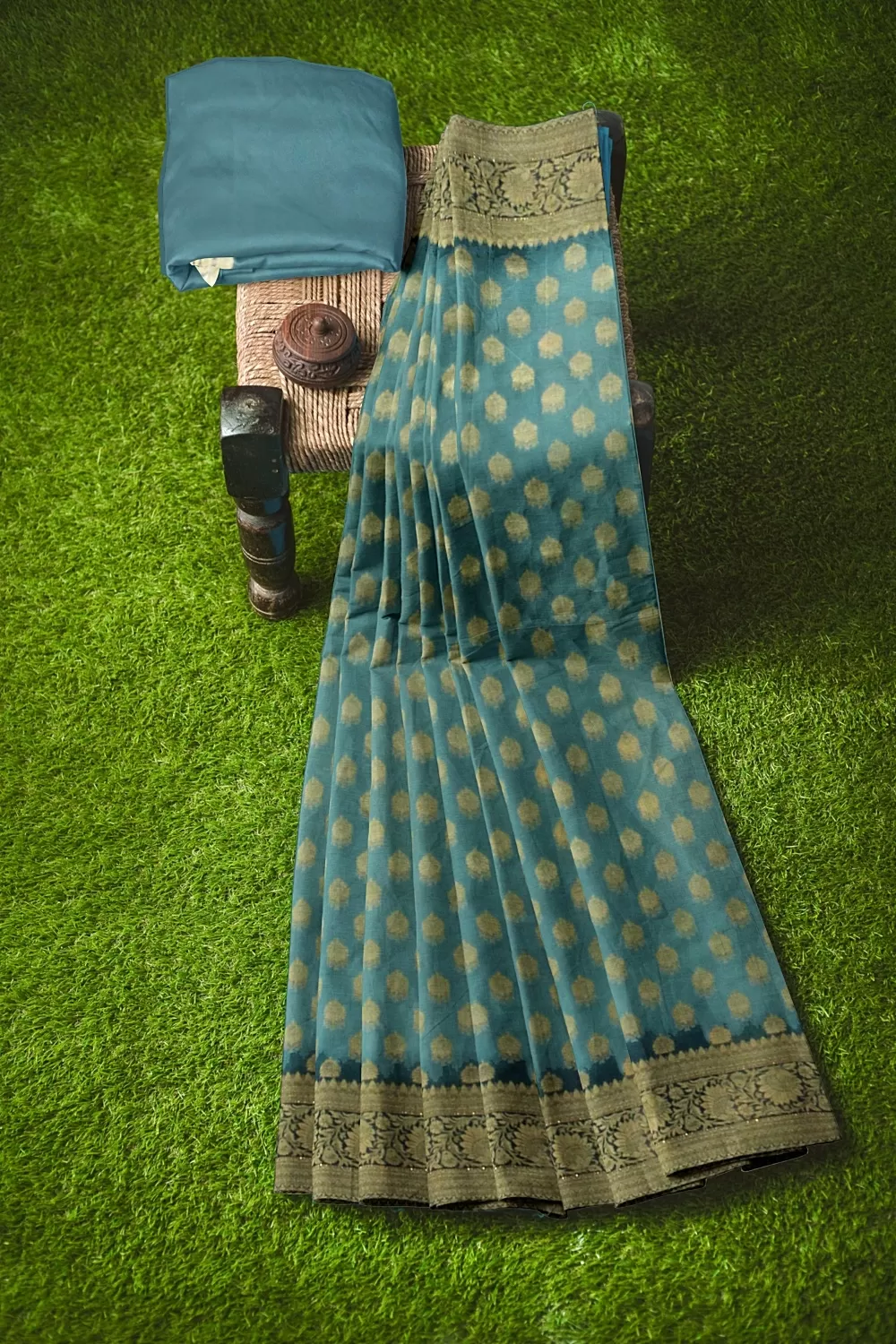 Teal Blue Dola Silk Saree