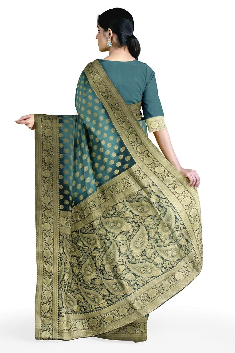 Teal Blue Dola Silk Saree