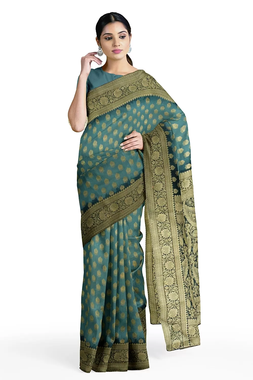 Teal Blue Dola Silk Saree