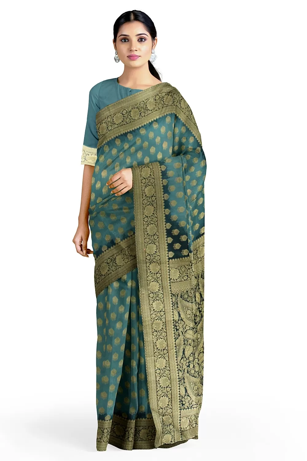 Teal Blue Dola Silk Saree