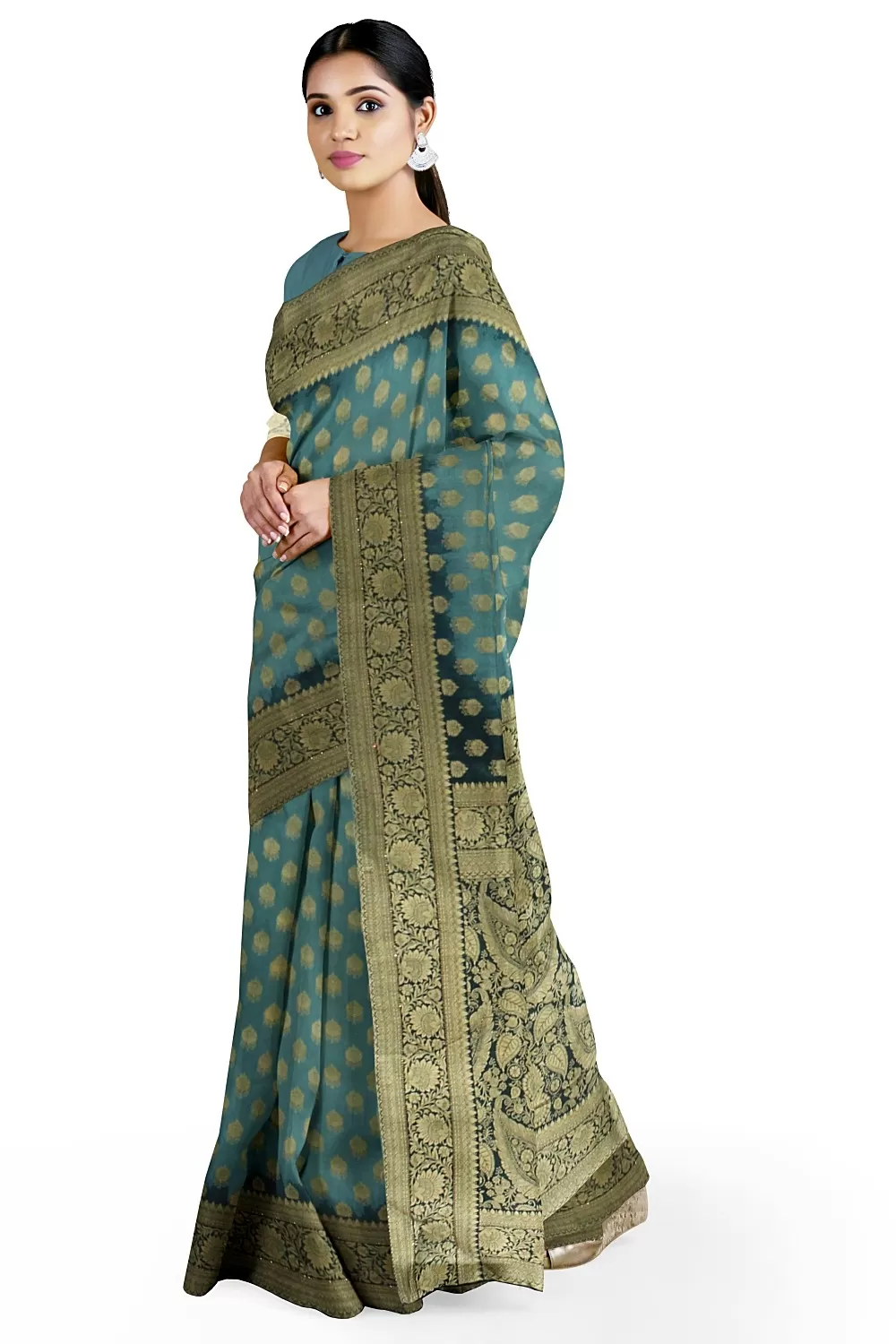 Teal Blue Dola Silk Saree