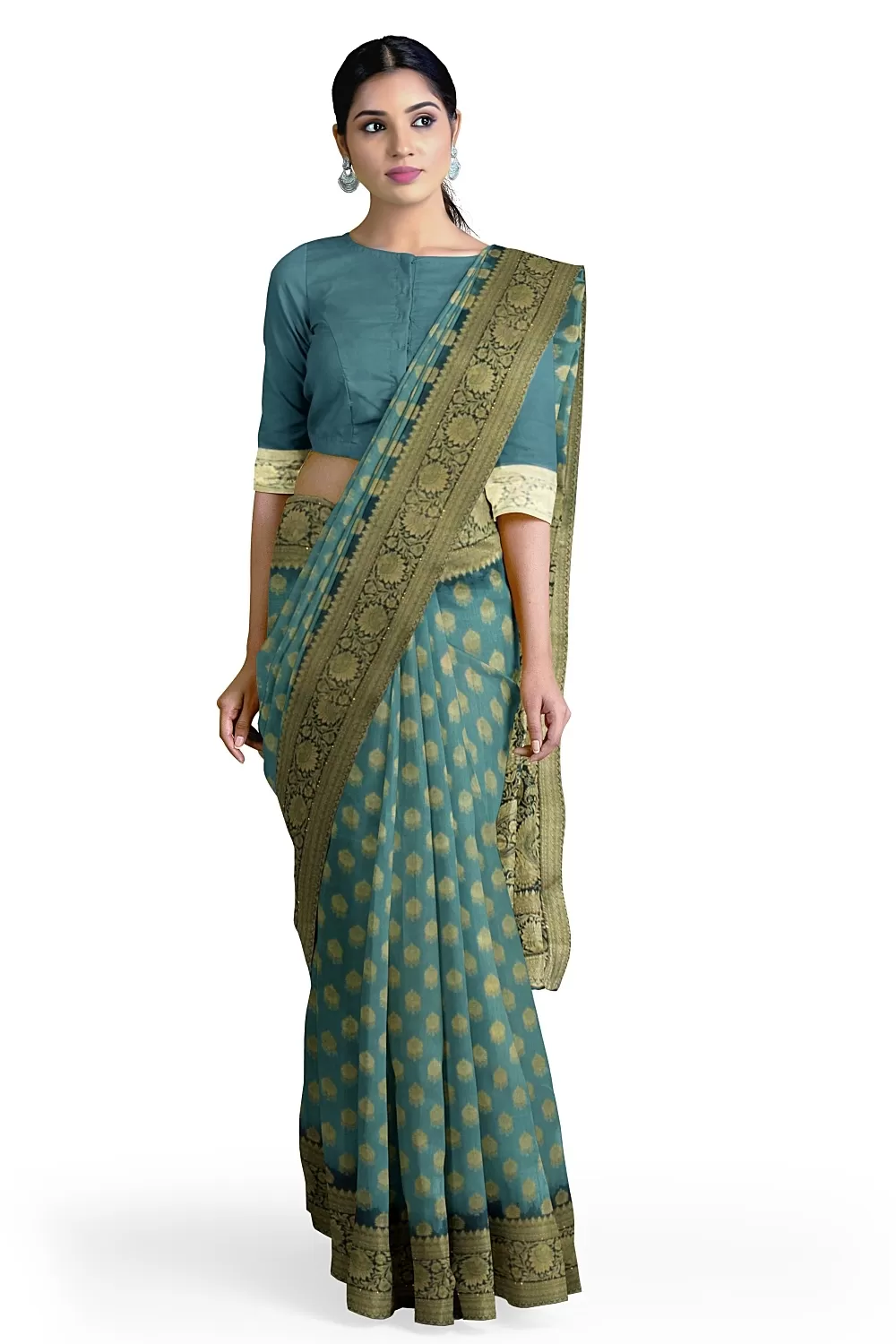 Teal Blue Dola Silk Saree