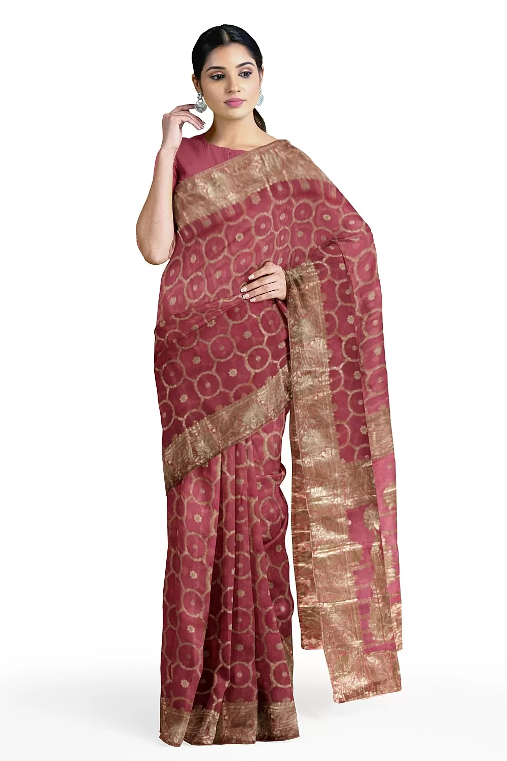 Pink Colour Organza Sarees