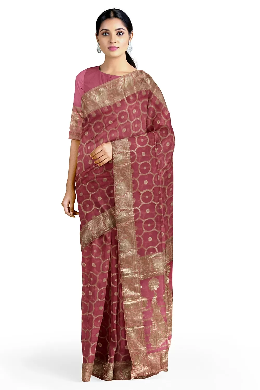 Pink Colour Organza Sarees