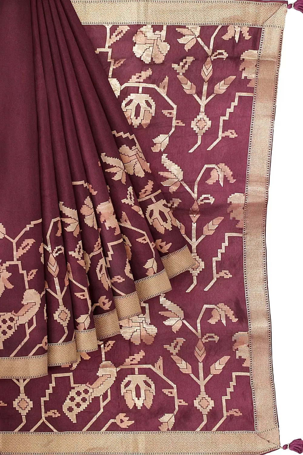 Wine Colour Tussa Sarees