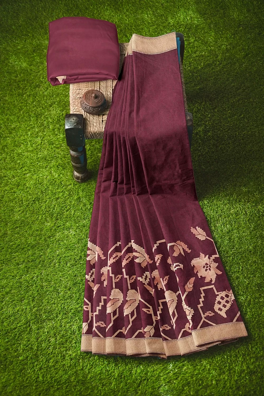 Wine Colour Tussa Sarees