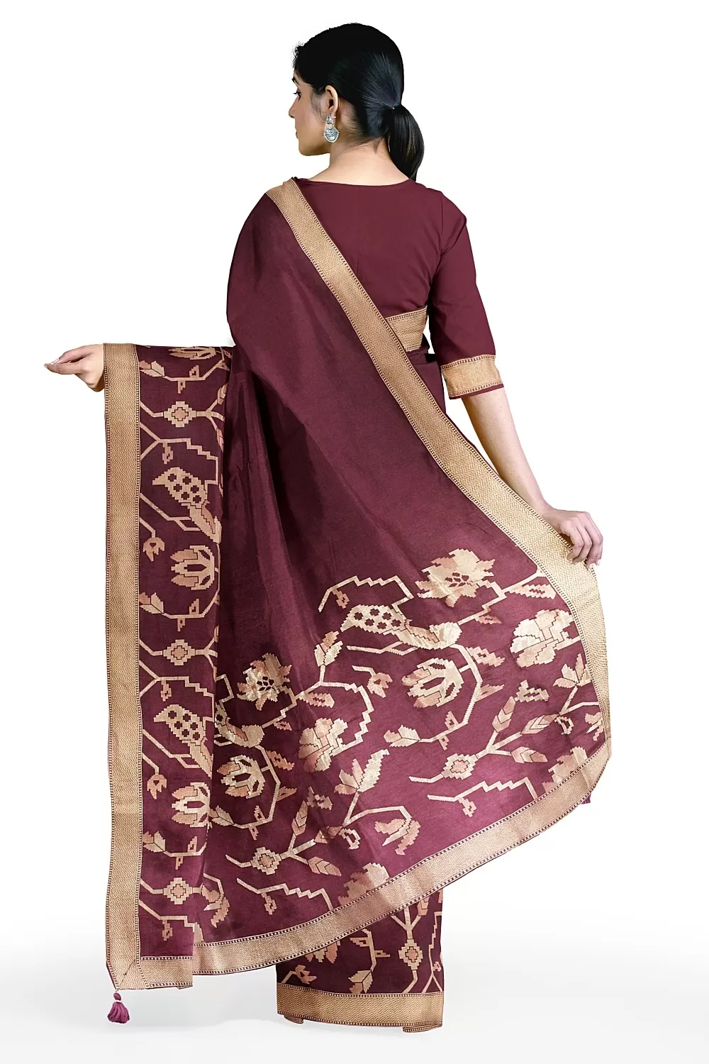 Wine Colour Tussa Sarees