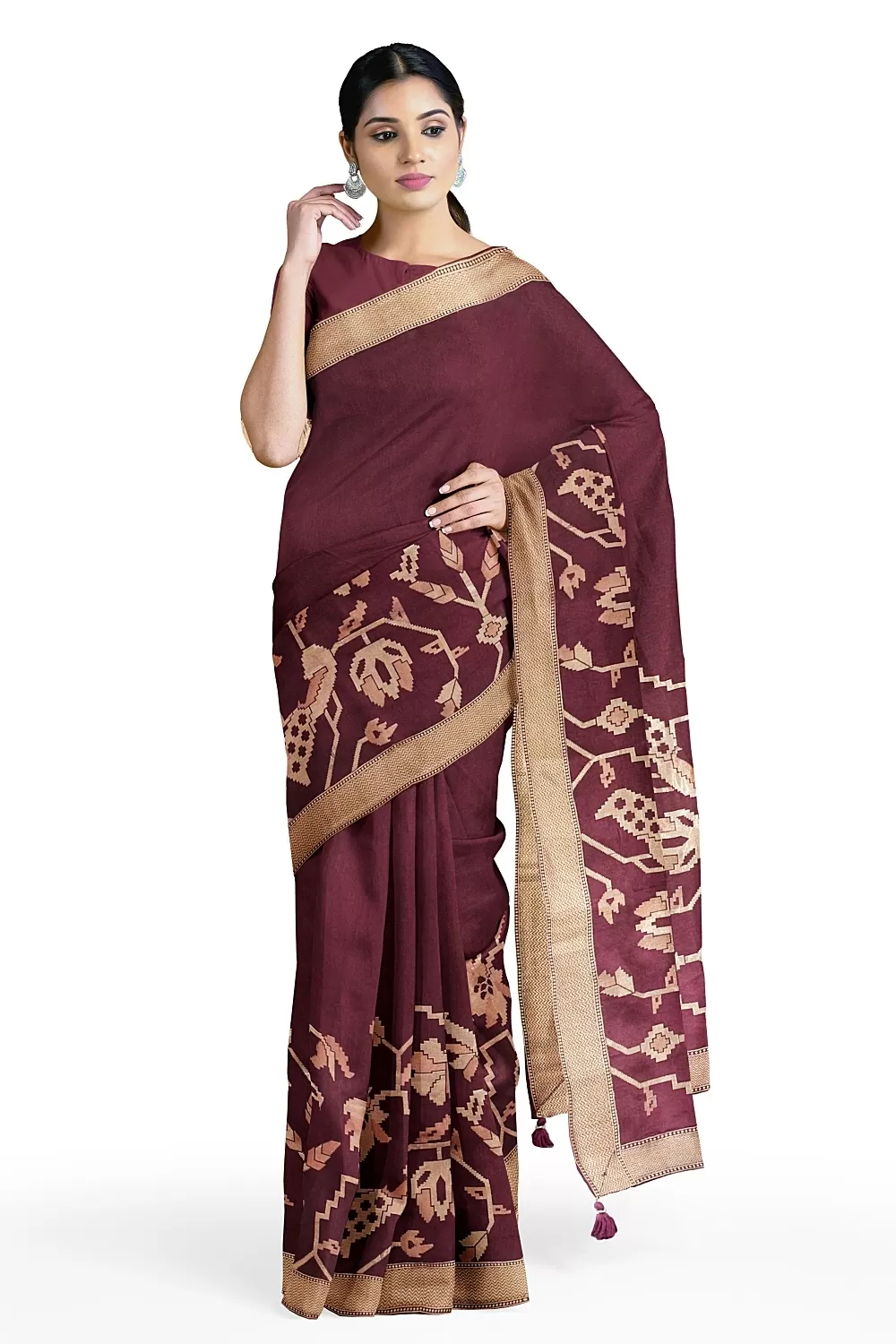 Wine Colour Tussa Sarees