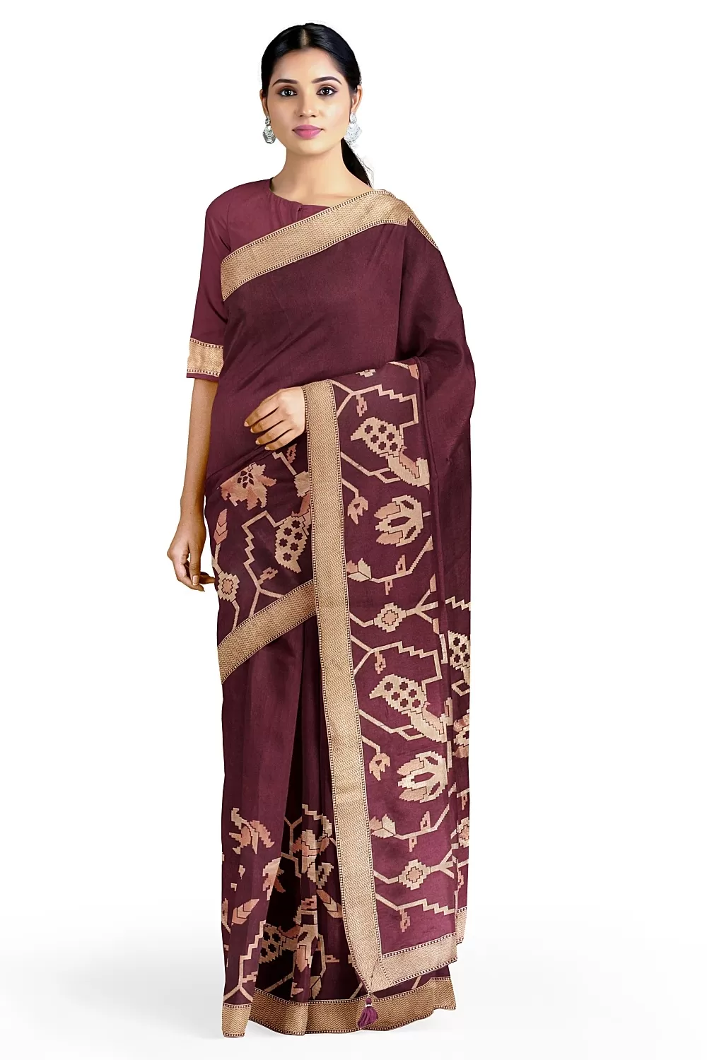 Wine Colour Tussa Sarees