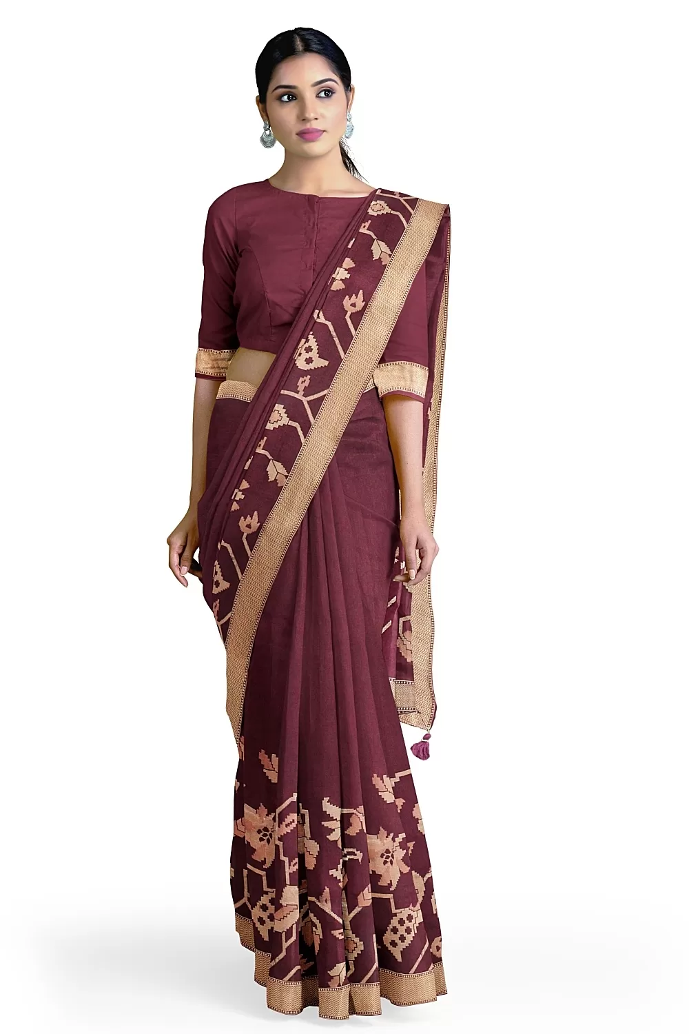 Wine Colour Tussa Sarees