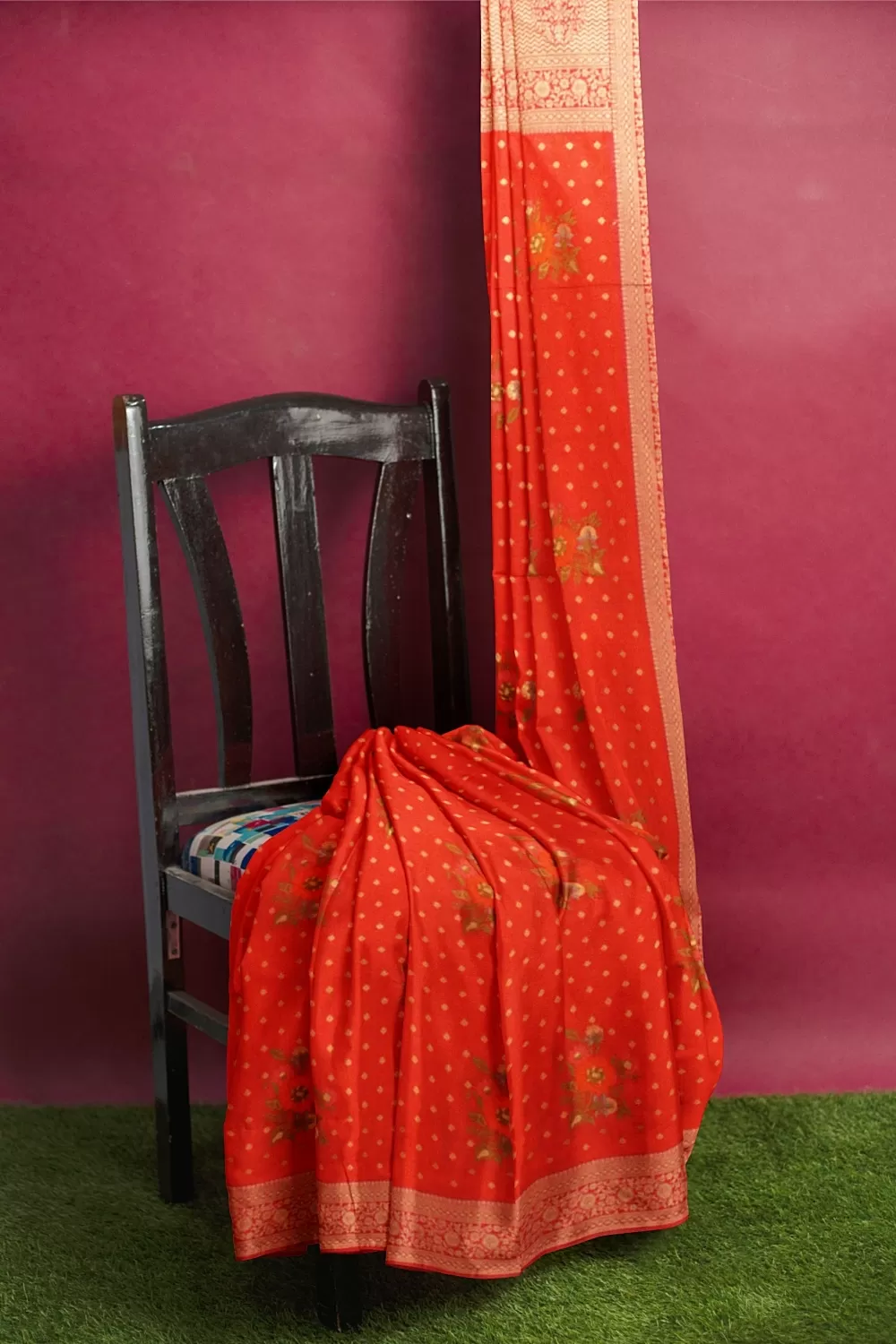 Carrot Colour Soft Silk Sarees