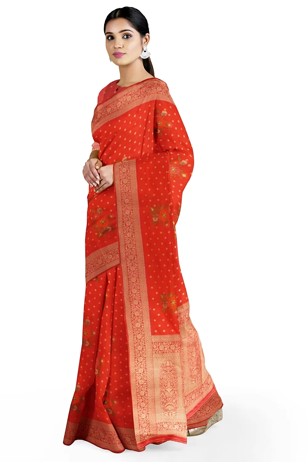 Carrot Colour Soft Silk Sarees