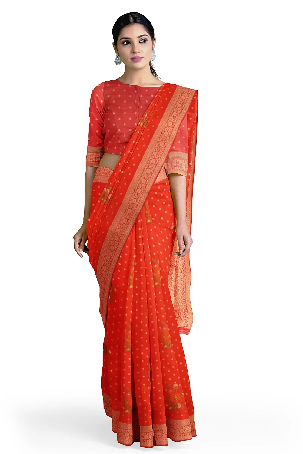 Carrot Colour Soft Silk Sarees