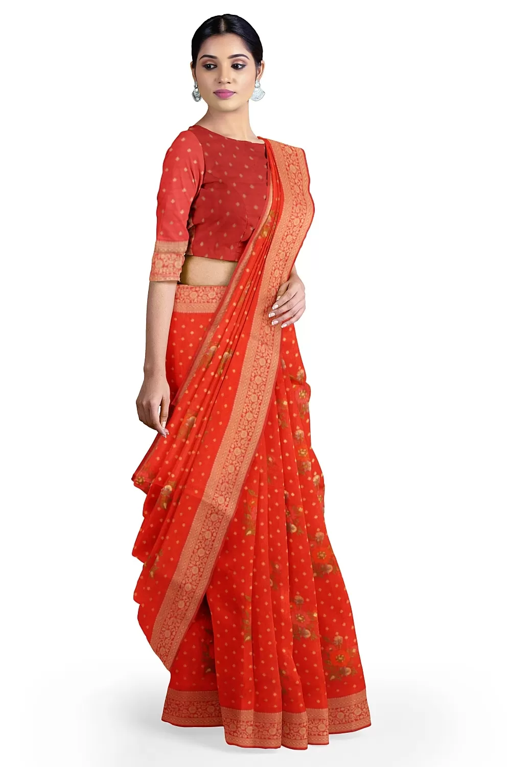 Carrot Colour Soft Silk Sarees