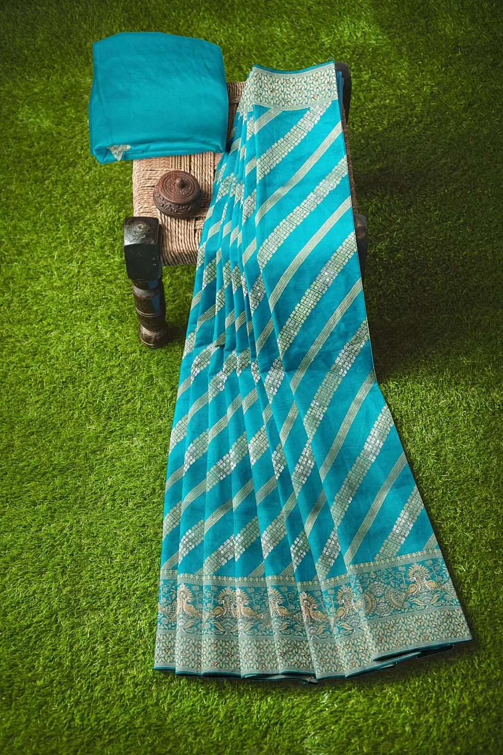 Firozi Colour Soft Silk Sarees