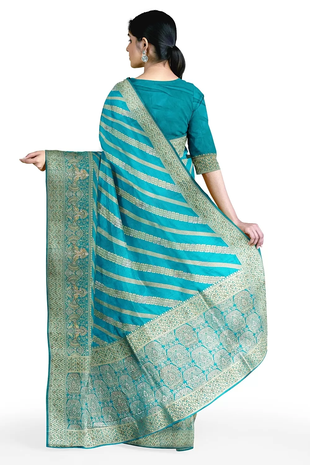 Firozi Colour Soft Silk Sarees