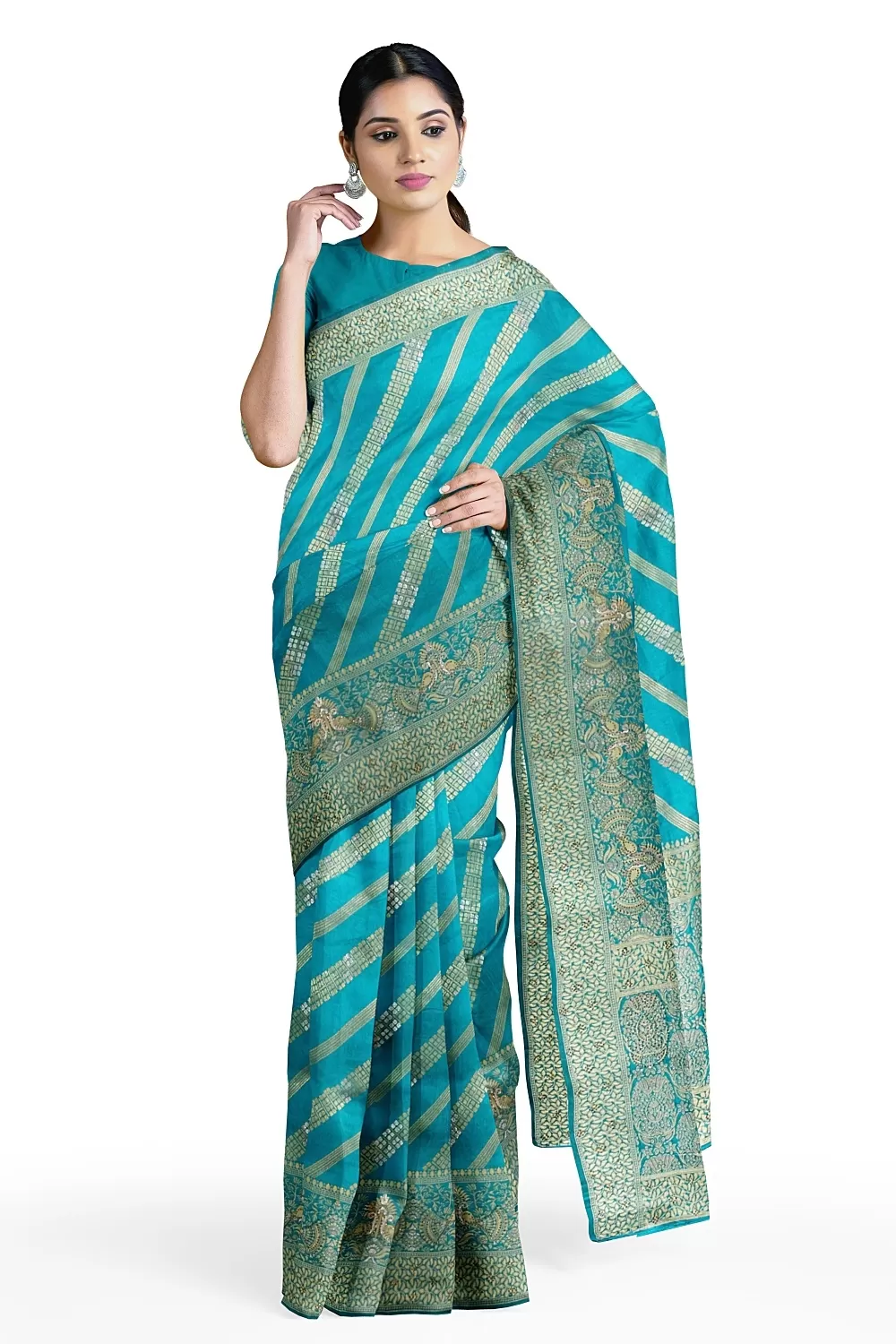 Firozi Colour Soft Silk Sarees