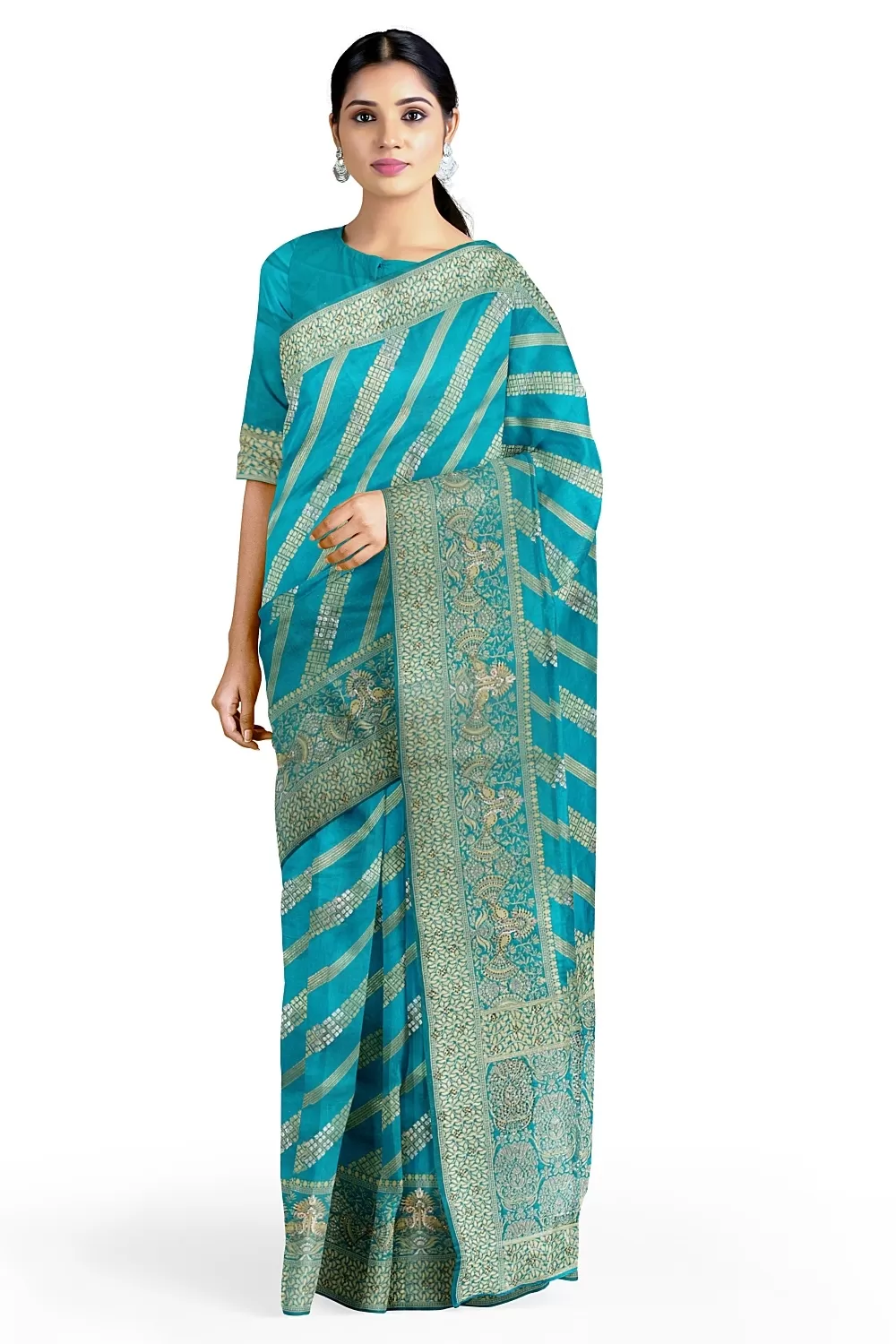 Firozi Colour Soft Silk Sarees