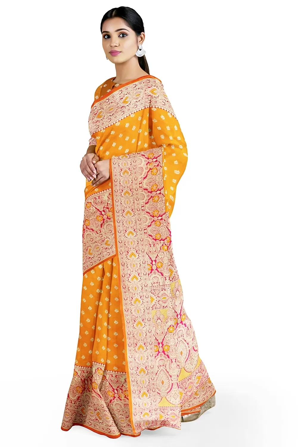 Orange Colour Silk Saree with Heavy Blouse